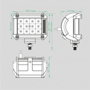 Фара рабочая, LED 18W (12/24В) прямоугольная компакт (гибридный луч)